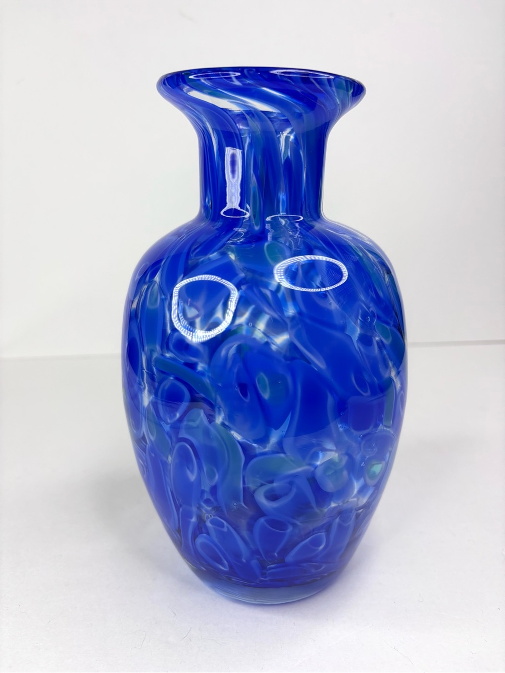 Murano Style Cobalt Blue Green Swirl Art Glass Vase Pier1